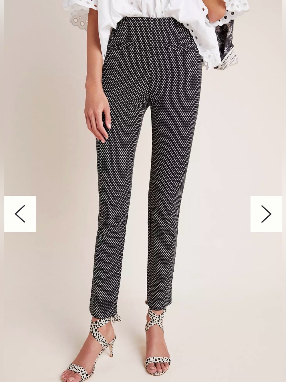 Anthropologie Essential Slim Trousers Pants Black & White Polka Dot Office Work
